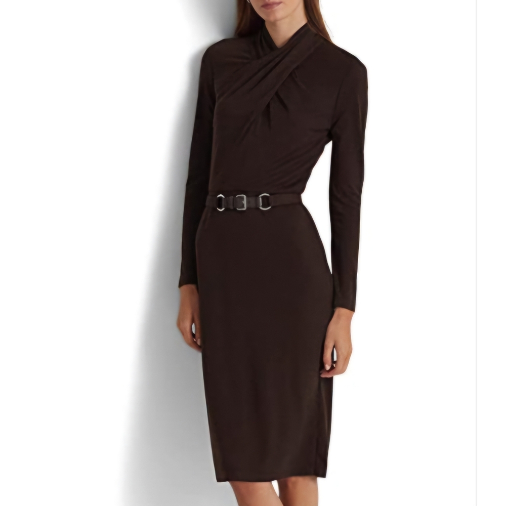 Womens Mock Neck Knee Sheath Dress